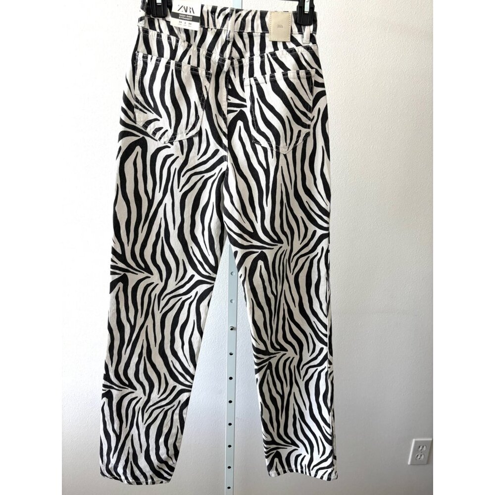 Zara Jeans Size 2 Zebra Print High Rise Straight Leg Y2K Streetwear Scandi Style - Picture 5 of 16